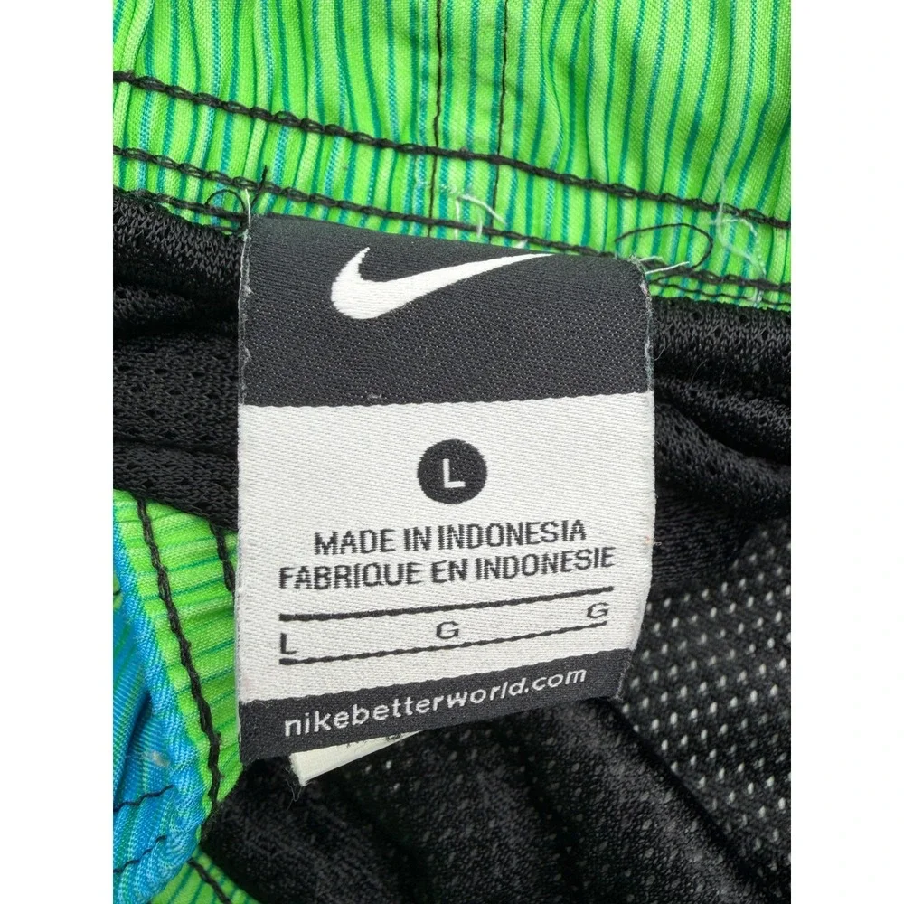 Nike Swim Trunks Men Large‎ Blue Green Striped Board Shorts NESS7480